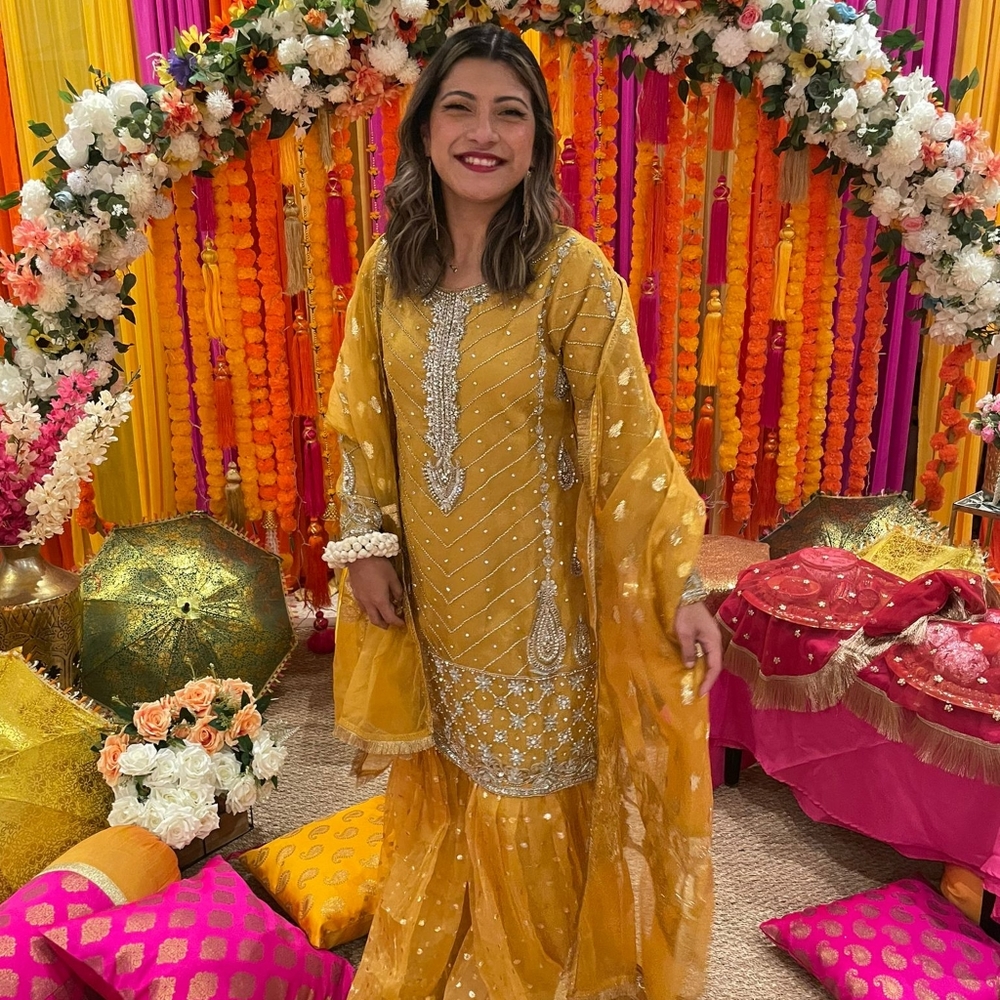 Elegant Mustard Yellow Embellished Women's Dress